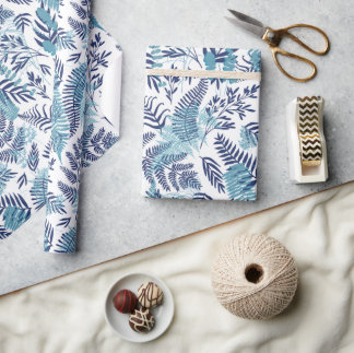 Ferns in Blue and White Wrapping Paper