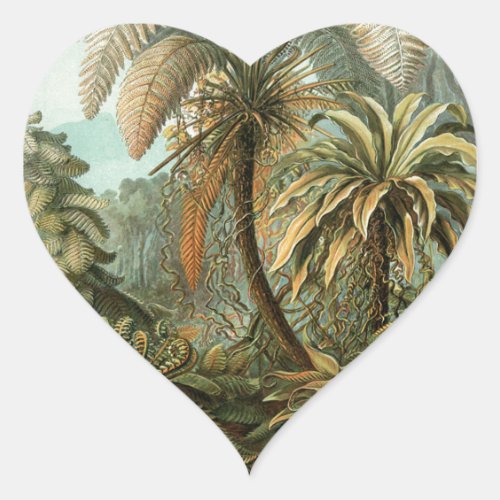 Ferns Palm Tree Antique Botanical Ferns Art Heart Sticker