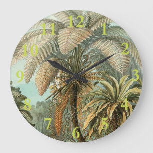 Ferns Palm Tree Antique Botanical Ferns Art Large Clock