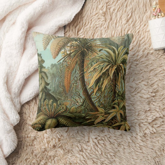 Ferns Palm Tree Antique Botanical Ferns Art Throw Pillow (Blanket)