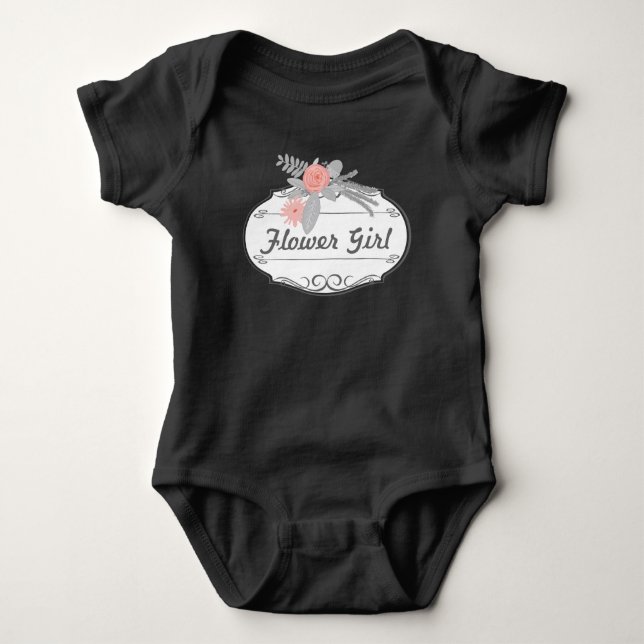 Ferns Roses Acorns Flower Girl Wedding Party Baby Bodysuit (Front)