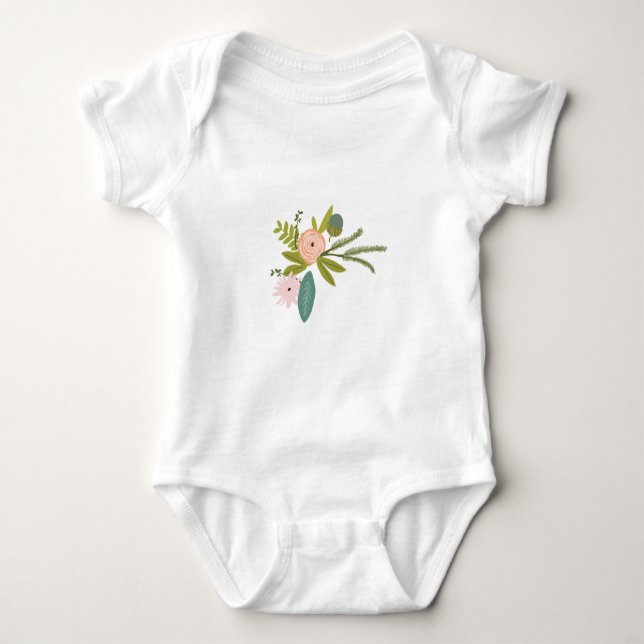 Ferns Roses Acorns Flower Girl Wedding Party Baby Bodysuit (Front)