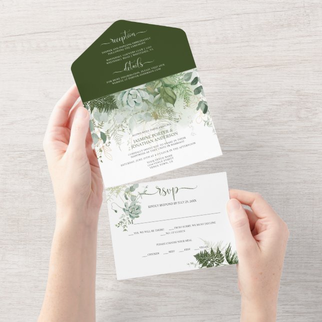 Ferns Succulents Greenery Wedding All In One Invitation (Tearaway)
