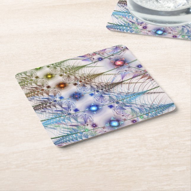 Ferns'N Flowers Abstract Square Paper Coaster (Angled)