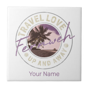 Fernweh Palm And Beach Vintage Travel Souvenir Ceramic Tile