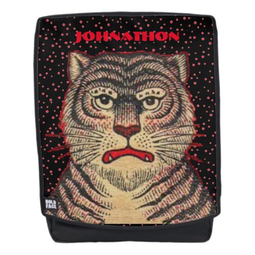 Ferocious Asian Striped Tiger Head on Red Dots Backpack
