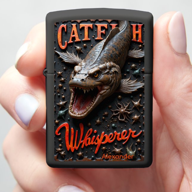 Ferocious Catfish Personalized Aquatic Monster Zippo Lighter (In Hand)
