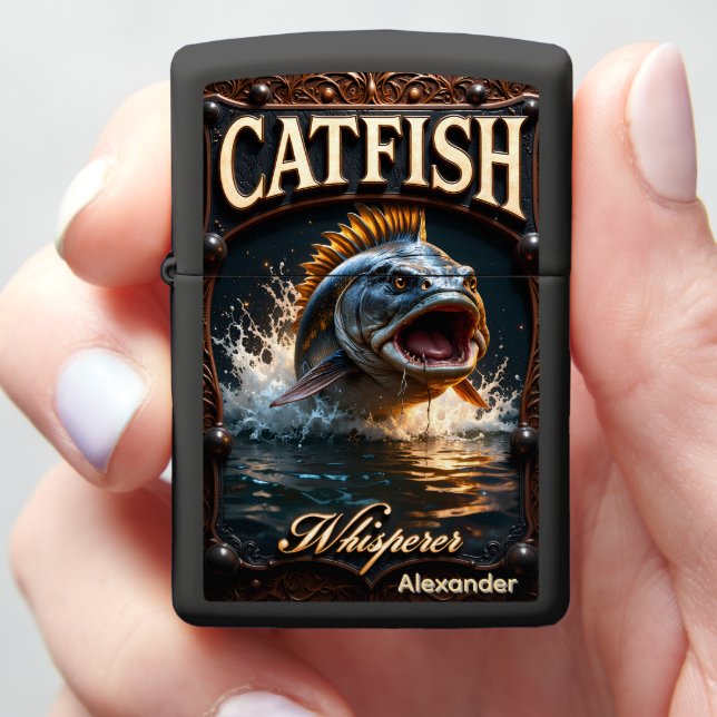 Ferocious Catfish Personalized Golden Spined Zippo Lighter (In Hand)