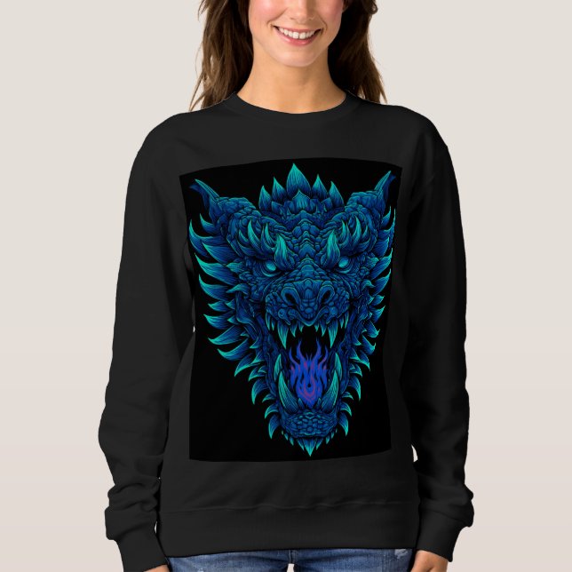 Ferocious Dragon Head Breathing Blue Flames – Fant Sweatshirt (Front)