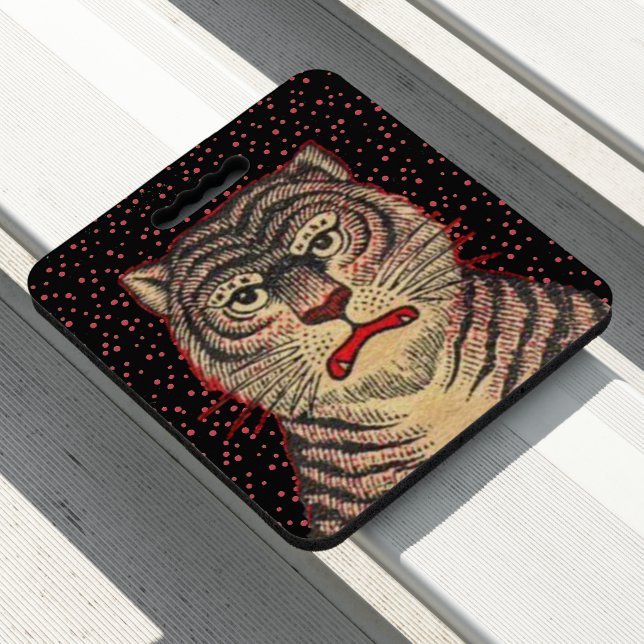Ferocious Face Asian Striped Tiger Red Dots Black Seat Cushion (In Situ)