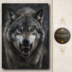 Ferocious Gray Wolf Decoupage Tissue Paper