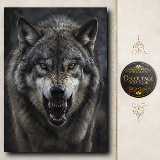 Ferocious Gray Wolf Decoupage Tissue Paper