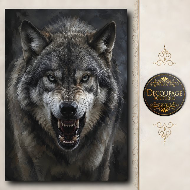 Ferocious Gray Wolf Decoupage Tissue Paper (Ferocious Gray Wolf Decoupage Tissue Paper)