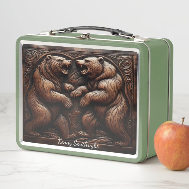 Ferocious Grizzly Embossed in Leather Metal Lunch Box (In Situ)
