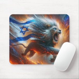 Ferocious Lion With Star of David Flag Mouse Pad