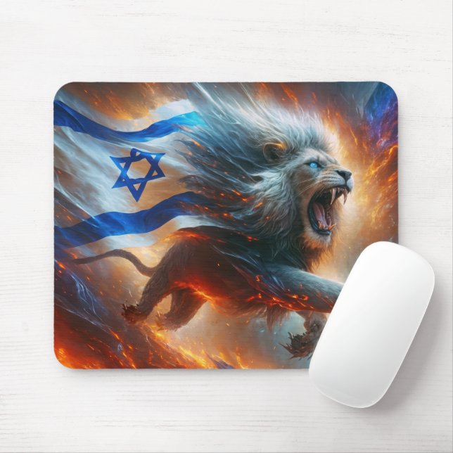 Ferocious Lion With Star of David Flag Mouse Pad (With Mouse)