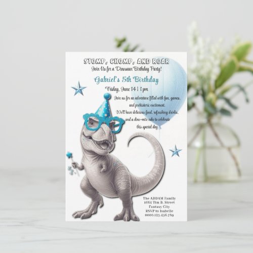 Ferocious T_Rex Dinosaur Birthday Party Invitation