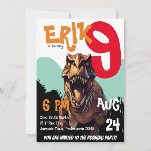 Ferocious T-Rex Roaring Dino Birthday Invitation