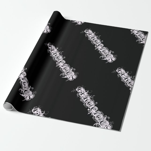FEROCIOUS Tattoo Style Font Wrapping Paper (Unrolled)