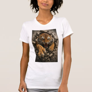 Ferocious Tiger Breaking Through Wall T-Shirt