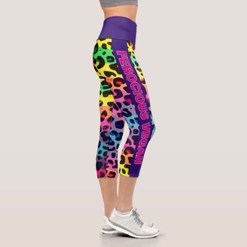 Ferocious Vegan vibrant rainbow leopard print Capri Leggings