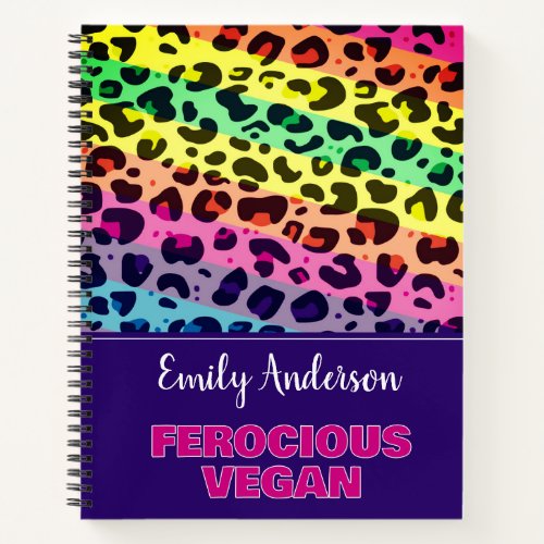 Ferocious Vegan vibrant rainbow leopard print Notebook