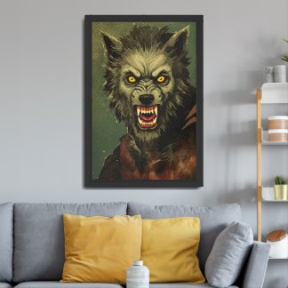 Ferocious Werewolf Horror Illustration Framed Art