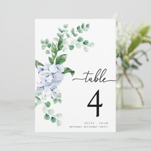 Ferras Blue Hydrangea Wedding Table Number