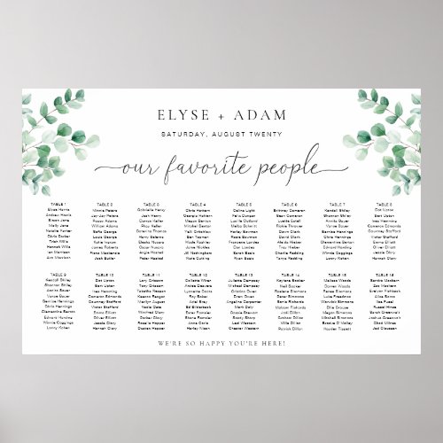 Ferras Greenery 16 Table Seating Chart Poster