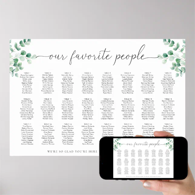 Ferras Greenery 24 Table Seating Chart Poster Zazzle