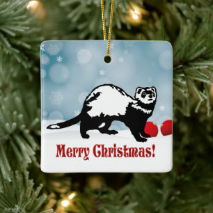 Ferret Christmas Ceramic Ornament