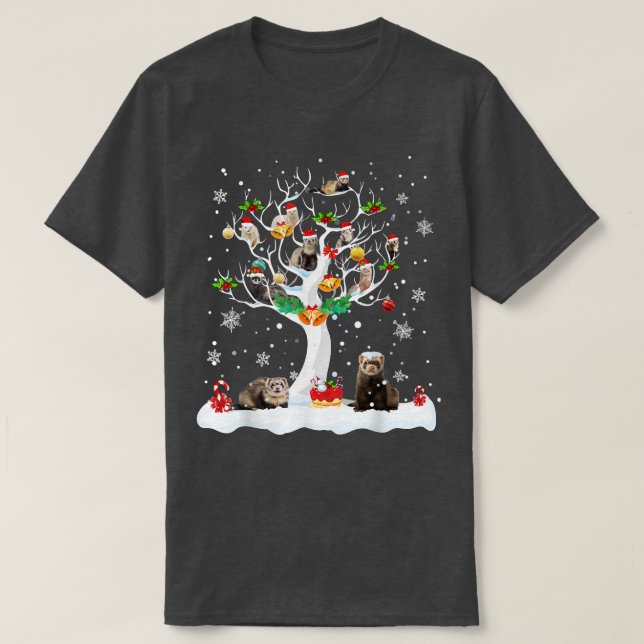 Ferret Christmas On Winter Tree Ferret Lover Pajam T-Shirt (Design Front)