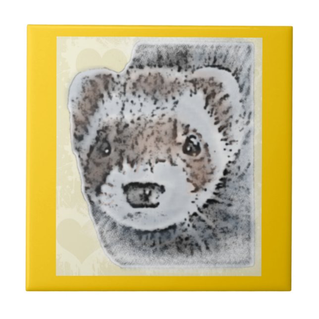 Ferret Cute Picture Ceramic Tile (Front)