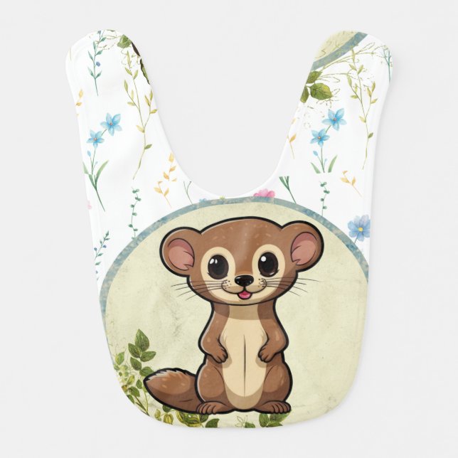 Ferret Floral Vintage Circle Print Baby Bib (Front)