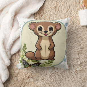 Ferret Floral Vintage Circle Print Throw Pillow