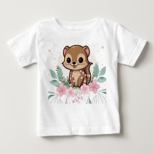 Ferret Floral Vintage Print  Baby T_Shirt