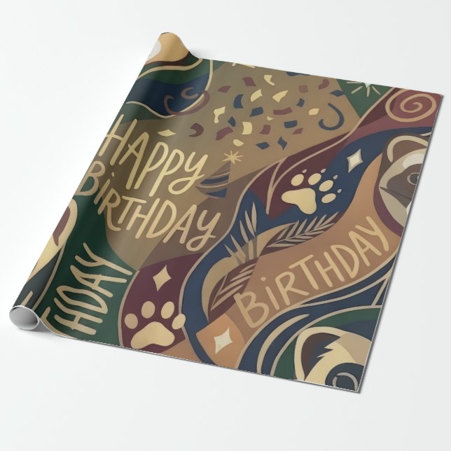 Ferret Happy Birthday Wrapping Paper (Unrolled)