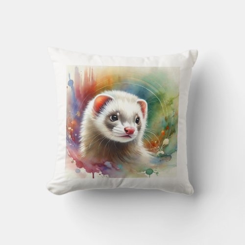 Ferret in a Serene Watercolor Garden 280624AREF116 Throw Pillow