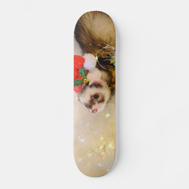 Ferret in Santa Hat Skateboard (Front)