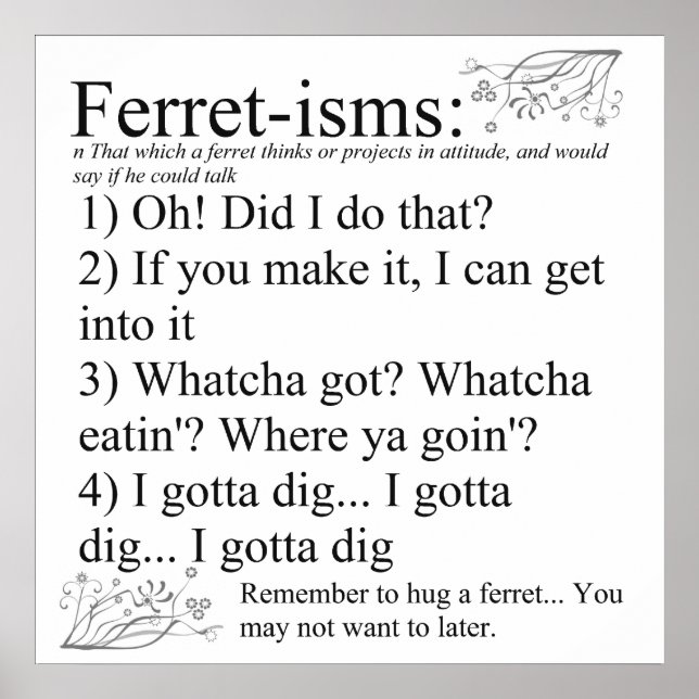 Ferret-isms & Sayings Print for Ferret Lovers (Front)