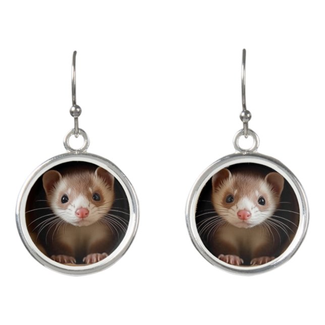 Ferret Jewelry- Face Cute Ferret Earrings (Front)