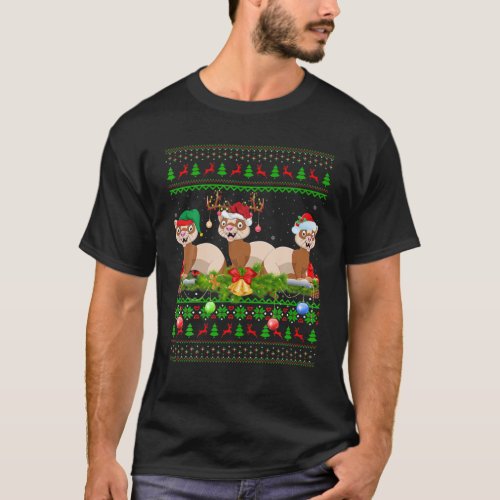 Ferret Lover Xmas Lighting Santa Ugly Ferret Chris T_Shirt