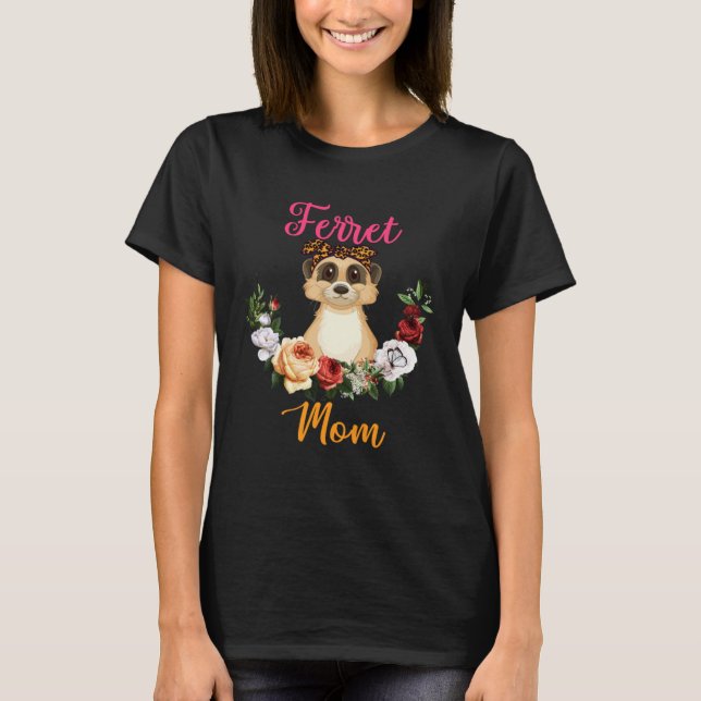 Ferret Mom Floral Ferret Bow Tie  Mother s Day T-Shirt (Front)