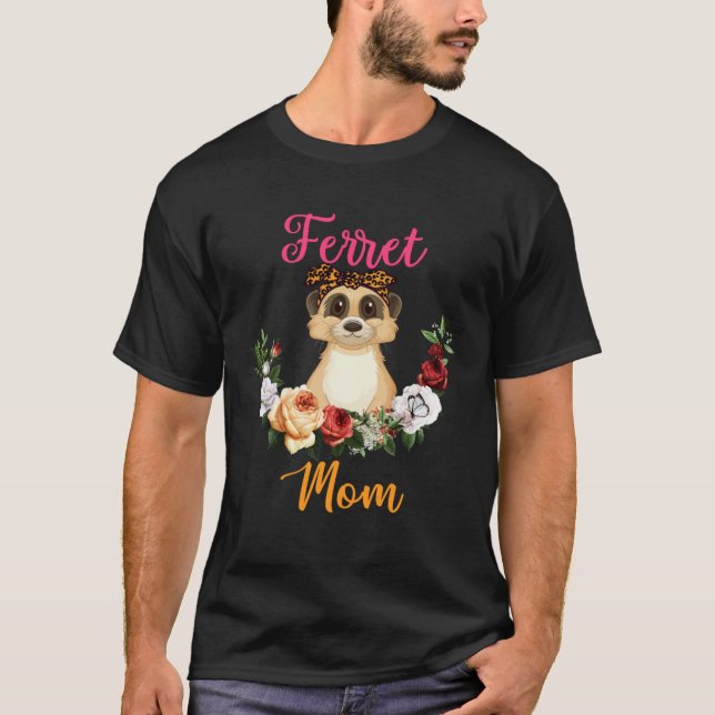 Ferret Mom Floral Ferret Bow Tie  Mother s Day T-Shirt (Front)