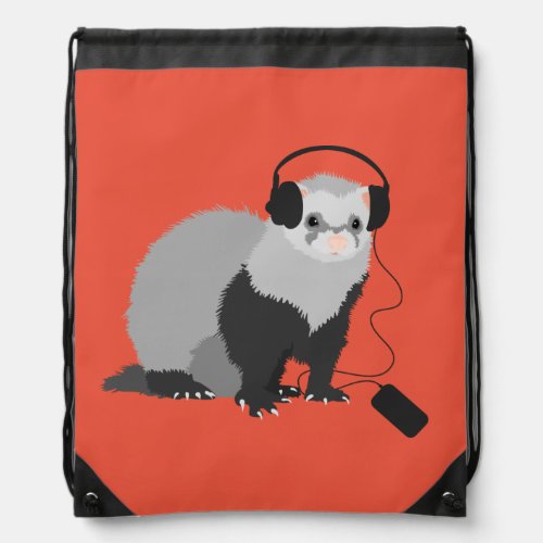 Ferret Music Lover With Headphones Drawstring Bag