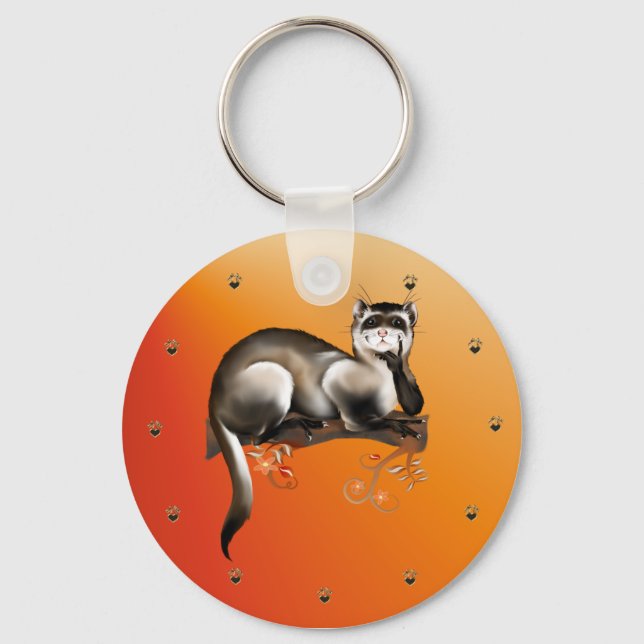 Ferret On A Branch Keychain (Front)