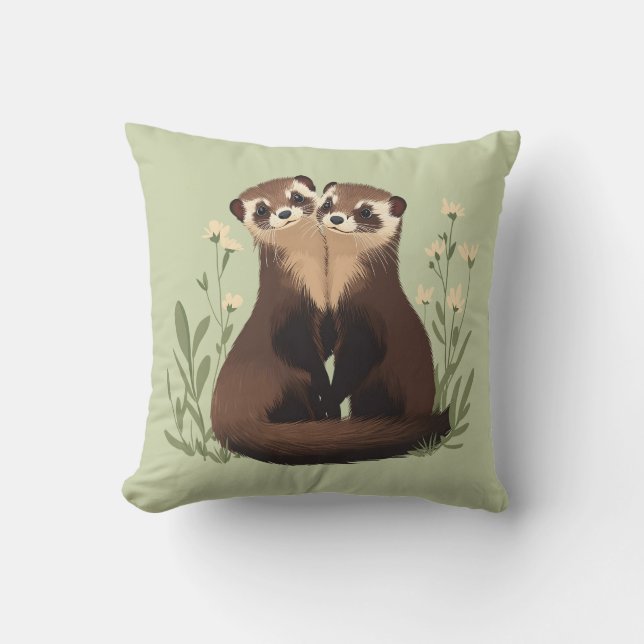Ferret Pals Throw Pillow (Front)