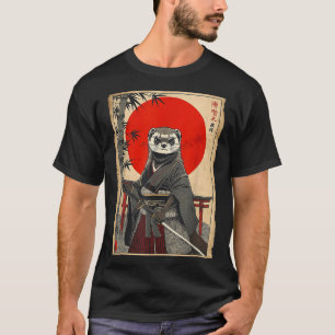 Ferret Samurai Japanese Vintage Warrior Art Anime  T-Shirt