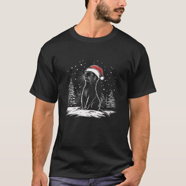 Ferret Santa Hat Christmas Pajama Funny Ferret Xma T-Shirt (Front)