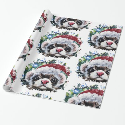 Ferret &amp; Santa Hat Christmas wrapping paper